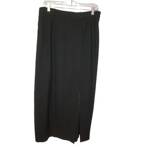 KGR Black Wool Embellishment Waist Front Slit Elastic Lined Maxi Skirt USA 16W